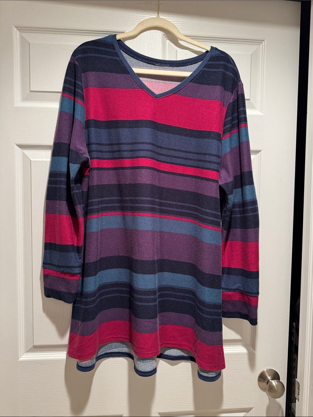 Striped V-Neck Long Sleeve Tunic - Pink & Blue